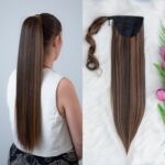 Smeđa s bakrenim pramenovima │Ravna │75cm│ Rep na čičak trakicu