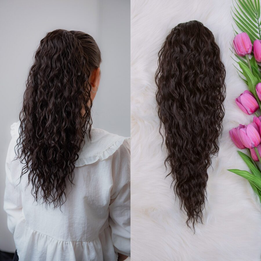 tamnosmedjaafro50cm Tamno smeđi afro 50cm,ekstenzije za kosu, prednja strana