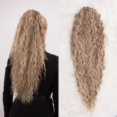 Svijetlo Smeđa s pramenovima │ Afro │ 80cm │ Rep na mrežicu